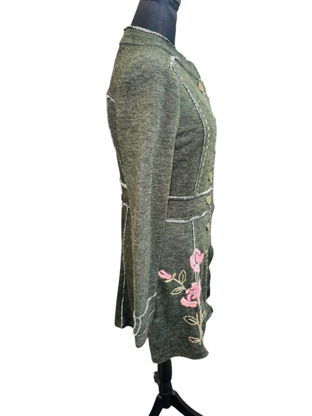 Marese Steampunk Embroider Floral Military Coat Jacket M Grey Rose Floral Cotton - Picture 5 of 10
